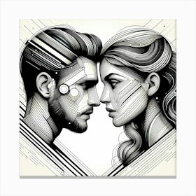 Young Lovers - Abstract Line Art Illustration 89 Canvas Print