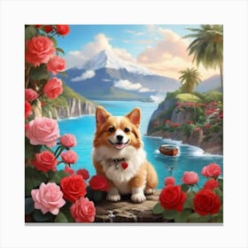 Corgi In Roses Canvas Print