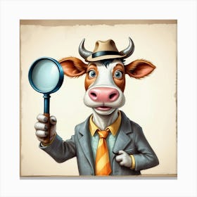 Cow With Magnifying Glass 10 Canvas Print