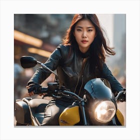 Asian Lady On Bike 1 Canvas Print