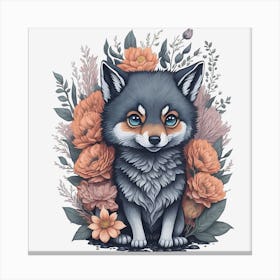 Cute Floral Wolf (5) Canvas Print
