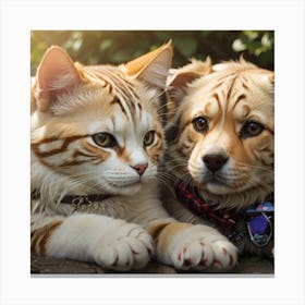 friendship between a cat and a dog Canvas Print