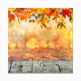 Autumn Leaves On Wooden Background Premium Photo Canvas Print