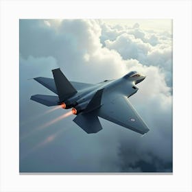 Sleek Stealth Fighter Jet Cutting Through The Clouds At Supersonic Speeds 1 Canvas Print