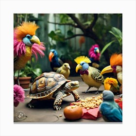 Tortoise With Feather On Is Shell Sneaking Into The Bird S Party And Making Himself At Home (2) Canvas Print