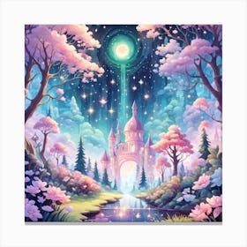 A Fantasy Forest With Twinkling Stars In Pastel Tone Square Composition 46 Canvas Print
