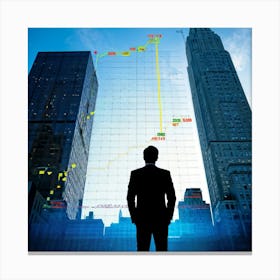 Career Progress Graph Soaring Upwards Against A Backdrop Of A Bustling Wall Street A Businessman In (5) Canvas Print