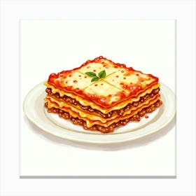 A Bright Watercolor Scene Of A Savory And Hearty Lasagna With Layers Of Cheese And Meat Sauce Canvas Print