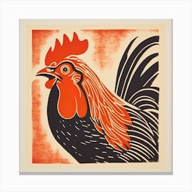 Retro Bird Lithograph Rooster 2 Canvas Print
