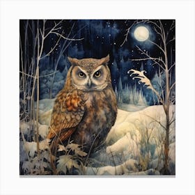 Midnight Magic Forest Owl Art Print Canvas Print