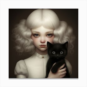 A Little Girl with Black Cat Canvas Print