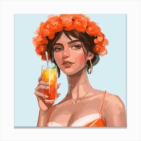 Hawaiian Girl With Drink 1 Canvas Print