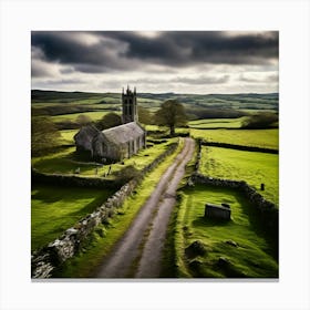 Rural Aerial Village Norman Grass Cemetery Cloudy Old Air Gravestone Mediaeval Architectu (4) Canvas Print