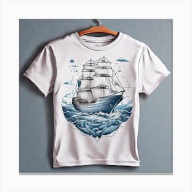 Sailing Ship In The Sea T - Shirt Design Canvas Print