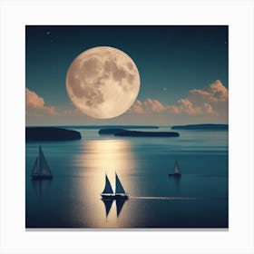 Full Moon Over Sailboats Canvas Print