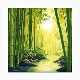 A Stream In A Bamboo Forest At Sun Rise Square Composition 46 Canvas Print