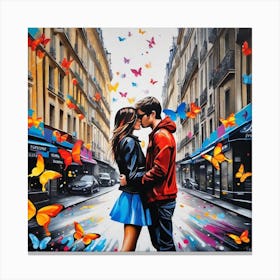 Kissing In Paris Canvas Print