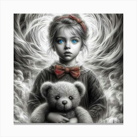 Little Girl With Teddy Bear 2 Canvas Print