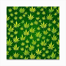 Marijuana Leaves On Green Background Canvas Print