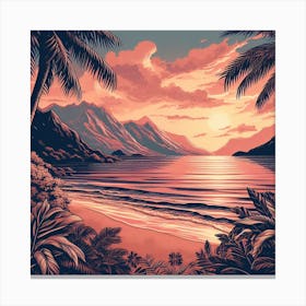 Evening Rosegold Beach at sunset amidst the mountains in an art print 5 Canvas Print