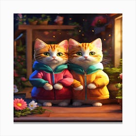 Two Cats In Winter Coats Canvas Print