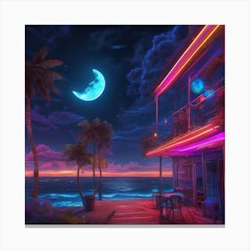 Neon House At Night Canvas Print