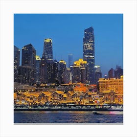 Shanghai Skyline At Night Canvas Print