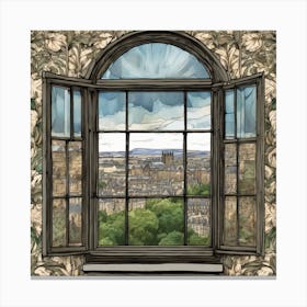 Window View Of Edinburgh Scotland In The Style Of William Morris 5 Canvas Print