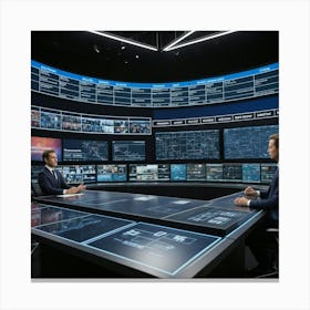 Two Men In A Control Room Canvas Print