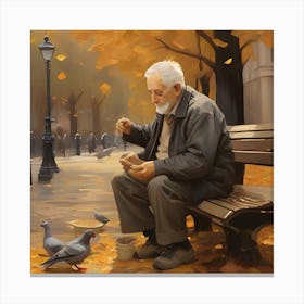 Old Man Feeding Pigeons 1 Canvas Print