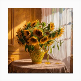 Sunlit Serenity Vibrant Sunflowers In A Golden Room (1) Canvas Print