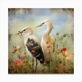 Herons In Flowers Canvas Print