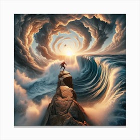 Man Standing On Top Of A Wave Canvas Print