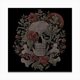 Rest in Leaves - Dark Skull Flowers Nature Goth Gift 1 Canvas Print