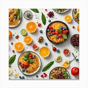 Top View Of Healthy Food On White Background Canvas Print