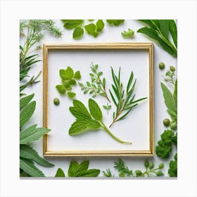 Fresh Herbs In A Frame Canvas Print