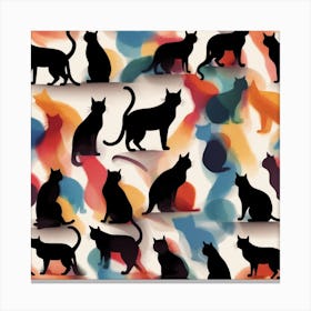Seamless Pattern With Silhouettes Of Cats Canvas Print