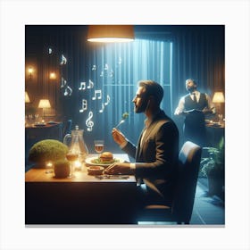 Man having dinner at restaurant With Music. Canvas Print