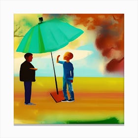 Illustration Of A Man Holding An Umbrella Canvas Print