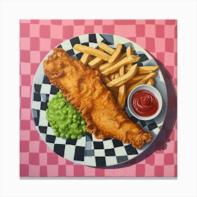 Fish & Chips Pink Checkerboard 4 Canvas Print
