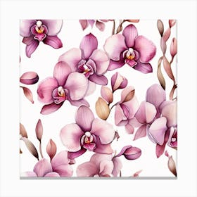 Pattern with mauve Orchid flowers 1 Canvas Print