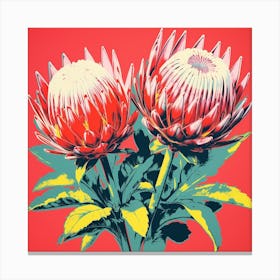 Andy Warhol Style Pop Art Flowers Protea 2 Square Canvas Print