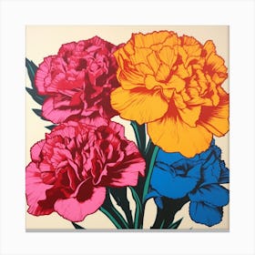 Carnation Dianthus 5 Pop Art Illustration Square Canvas Print