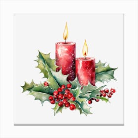 Christmas Candles With Holly 5 Canvas Print