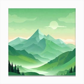 Misty mountains background in green tone 58 Canvas Print