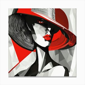 Calm Woman In Red Hat Portrait Canvas Print