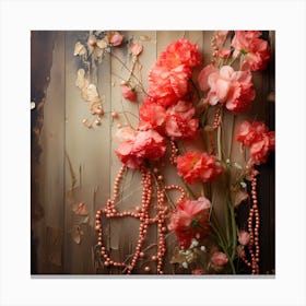 Pink Flowers On A Wooden Background Canvas Print