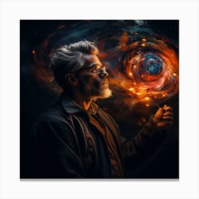 Man Looking At A Spiral Galaxy Canvas Print