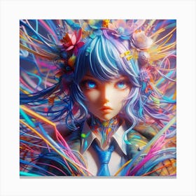 Anime Girl With Colorful Hair Canvas Print