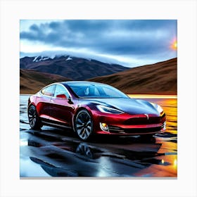 Tesla Car Automobile Vehicle Automotive Electric Brand Logo Iconic Innovative Technology (3) Canvas Print